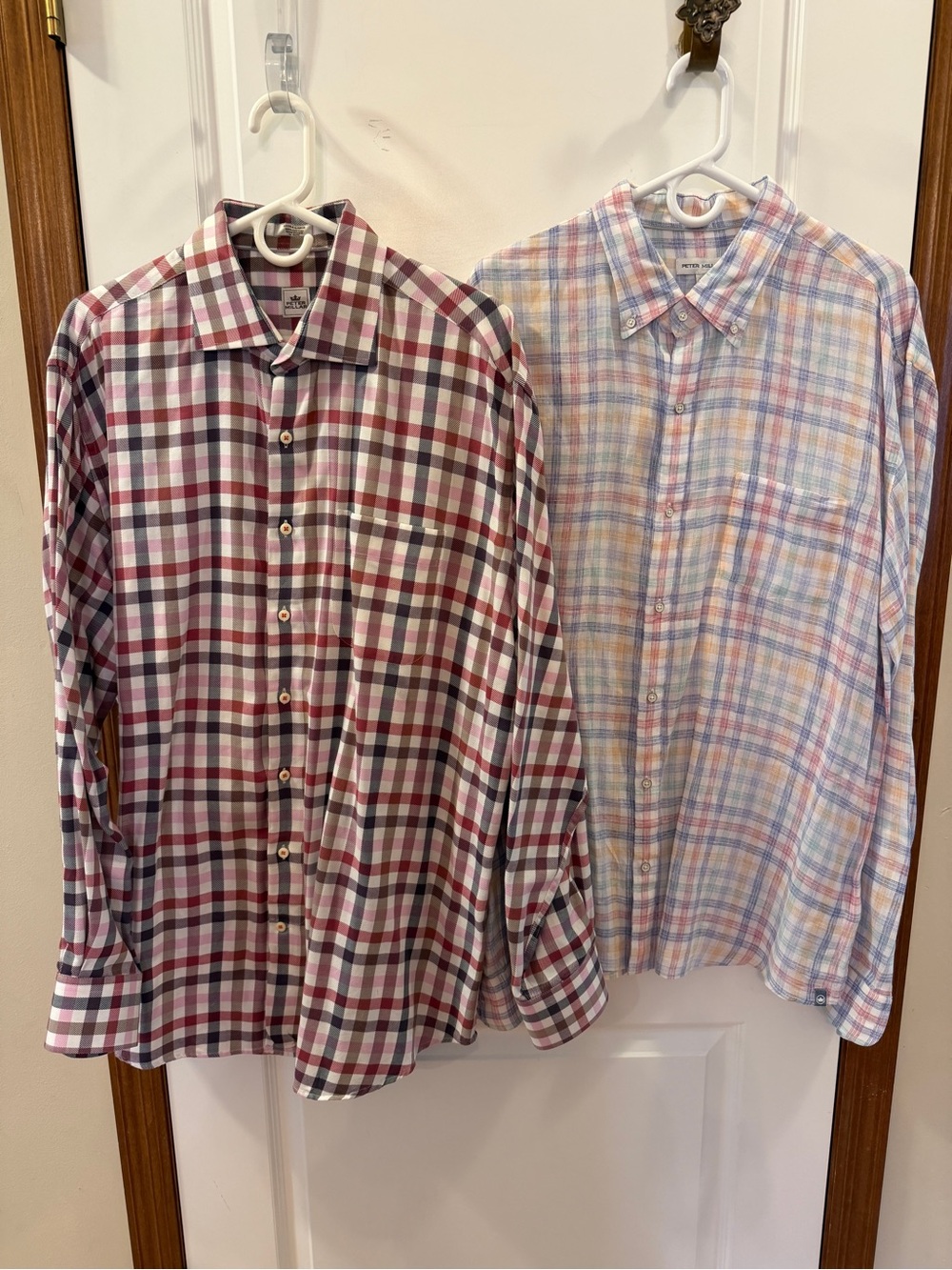 SET! Like NEW! Peter Millar Mens XL Button Down Plaid Shirts (Cotton & Linen)